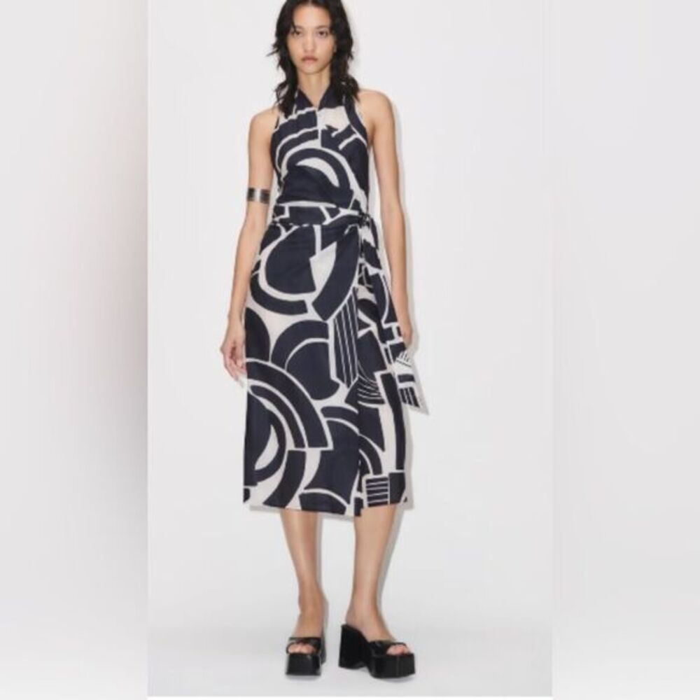 ZARA Sleeveless Abstract Print Midi Dress NWT